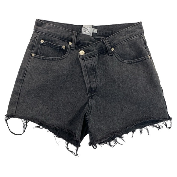 Princess Polly Pants - Princess Polly Cutoff Denim Shorts Black Asymmetrical Waistband Size 4